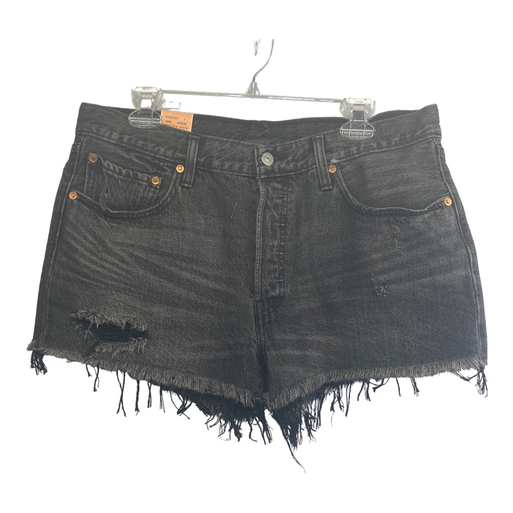 Levis 501 boho shorts distressed 14 / 32 black 3" denim frayed button fly nwt
